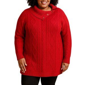 Croft & Barrow Plus Size 2X Sweater With Button Detail Red Textured Cable Knit
